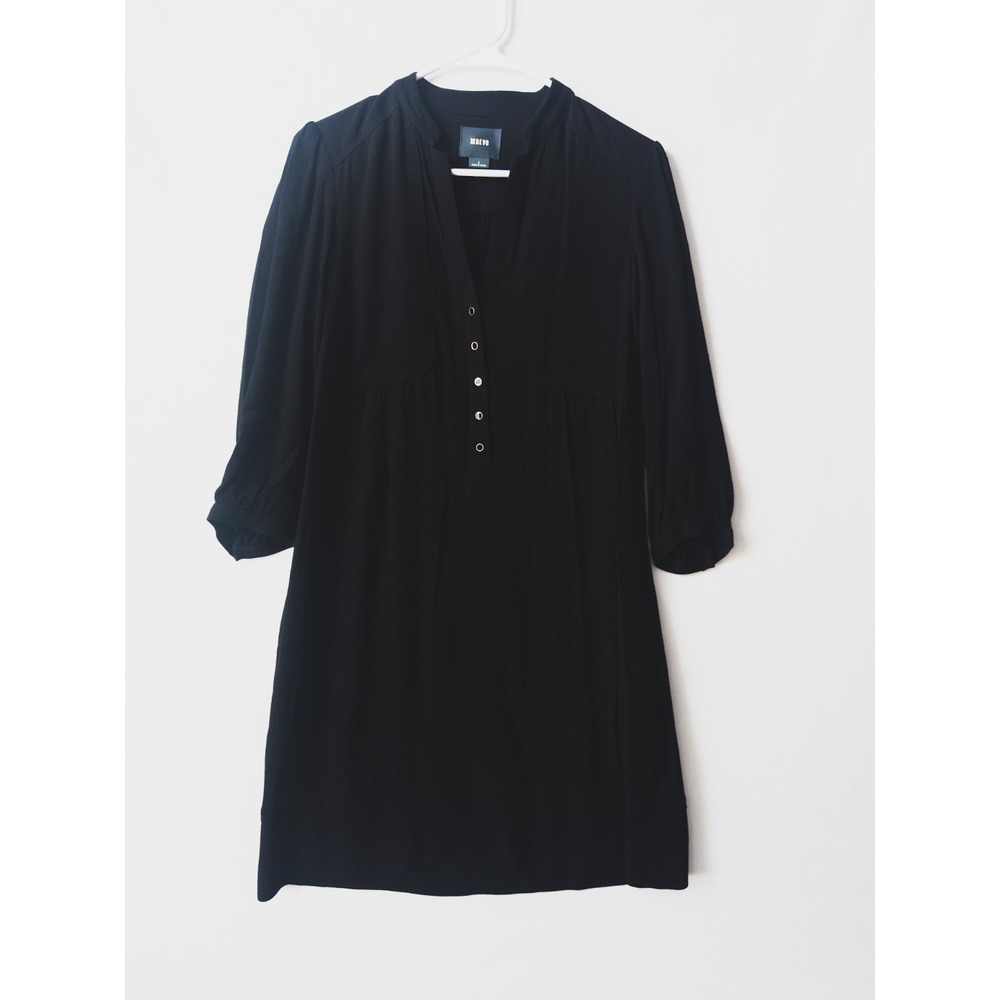 Maeve By Anthropologie Dress Womens 2 Black V‎ Neck Knee Long Sleeve Minimalist